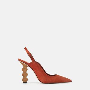 Zara Leather Slingbacks with Geometric Heels | Size 41